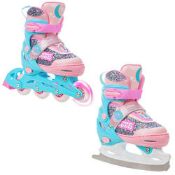 Patins Artistiques 2en1 Roues Ajustables LED Etta Rose/Bleu