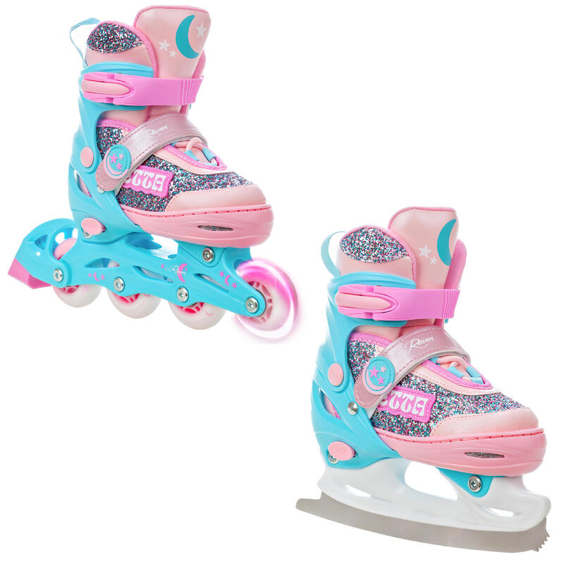 Patines 2en1 Ruedas Ajustables LED Etta Rosa/Azul