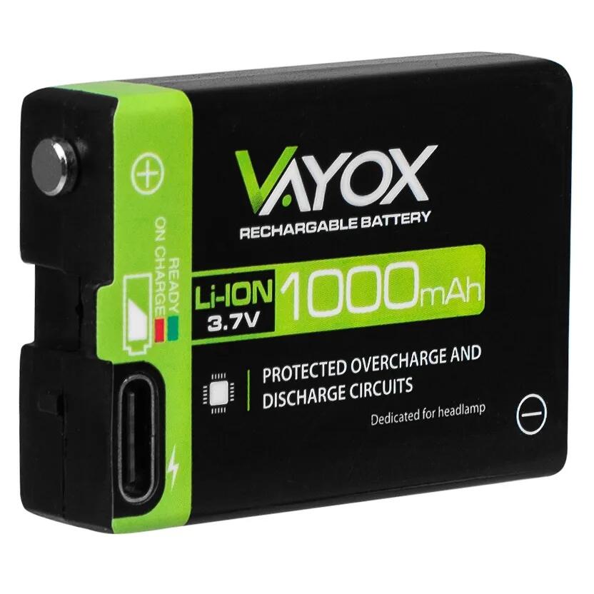 VAYOX Akumulátor pro čelovku VA0196 VA0303 Li-Ion 1000mAh 3.7V