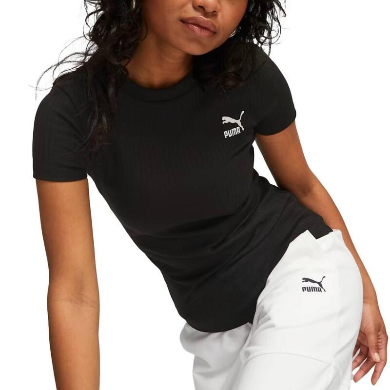 Camisetas Mujer Puma Ribbed Slim Negro