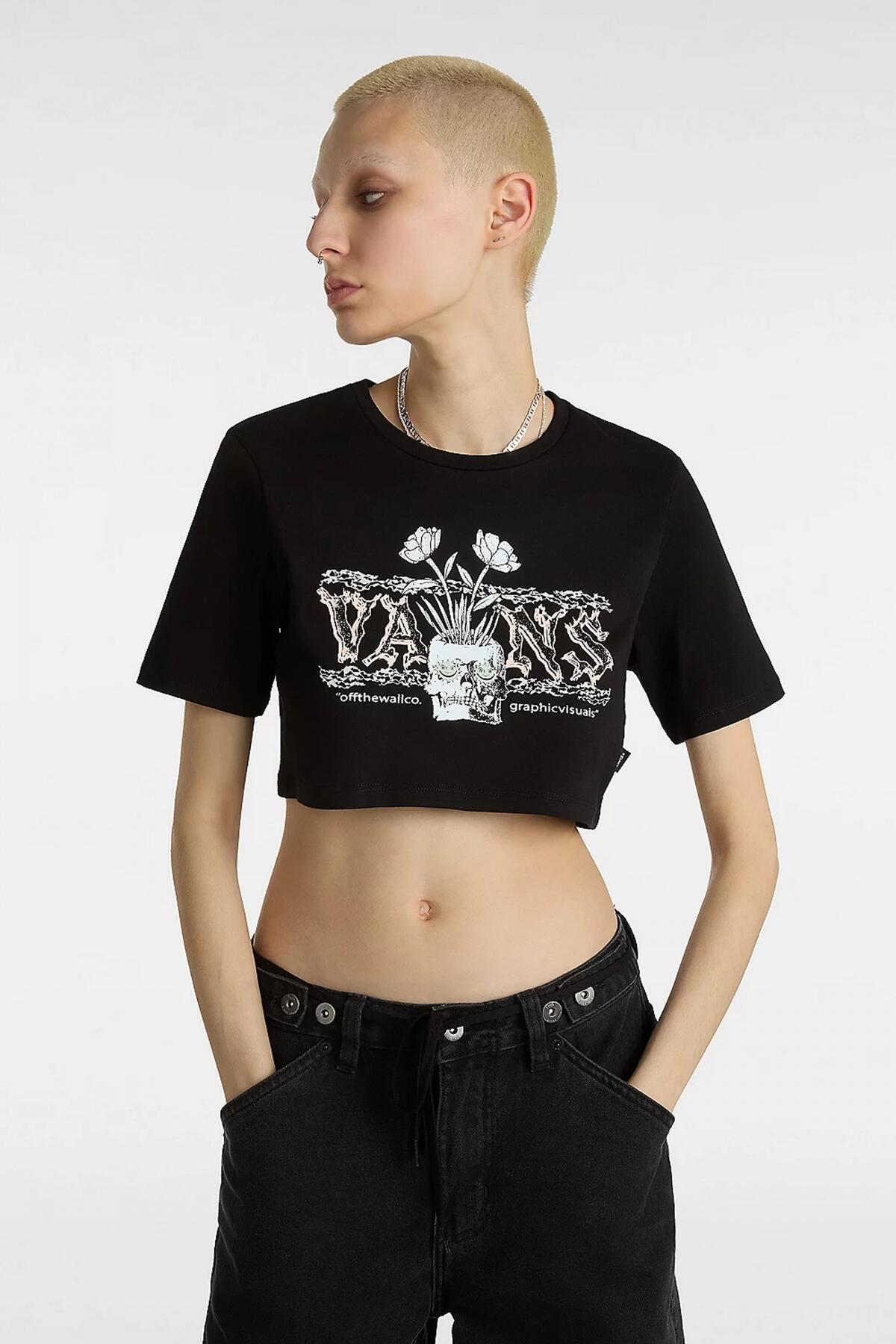 Camisetas Mujer Vans Growing Ideas Crew Cro Negro 5/5