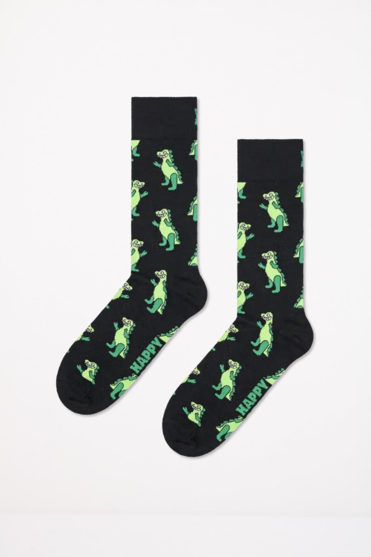 Meias Happy Socks Modelo Infatable Dino Cor Preto 3/4