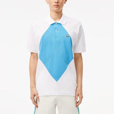 T-shirt lacoste model sleeved ribbed collar kleur blauw