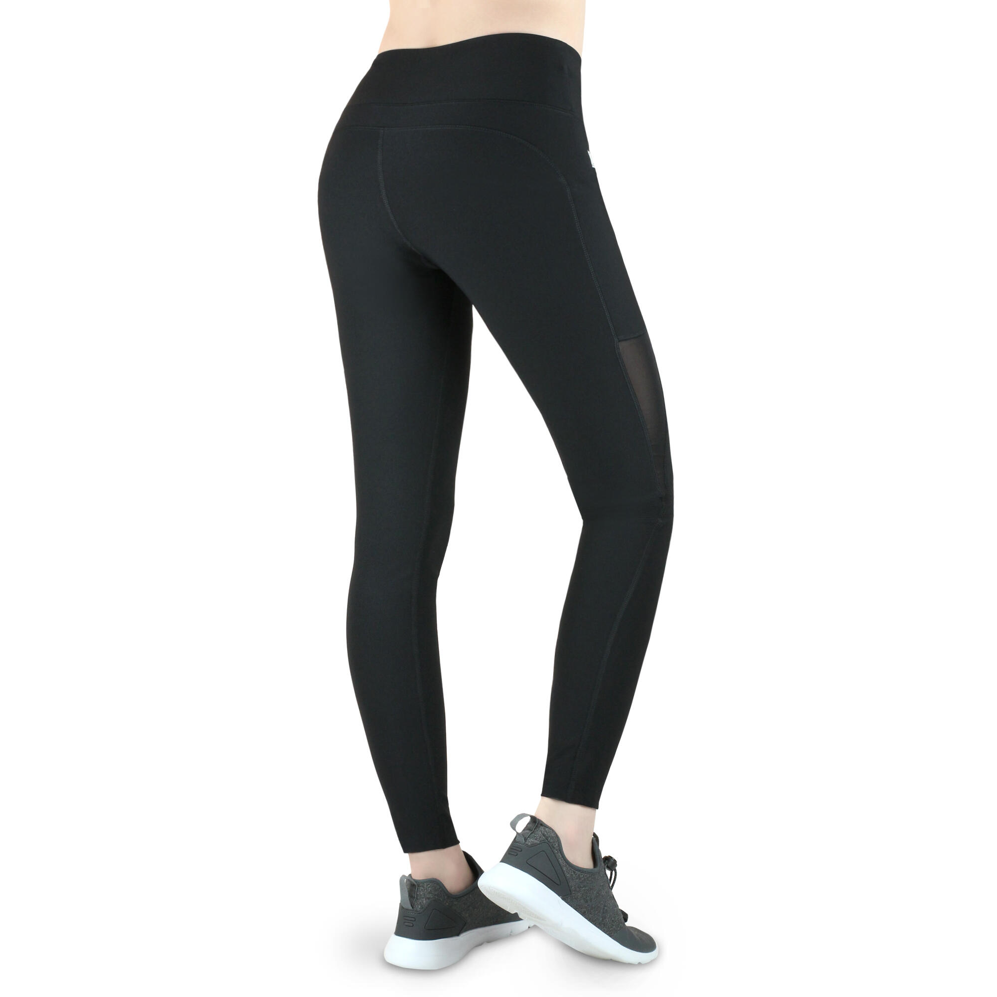Damen lange Laufhose-Hoher Bund, Atmungsaktiv, mit Handytasche-mesh black 6/7