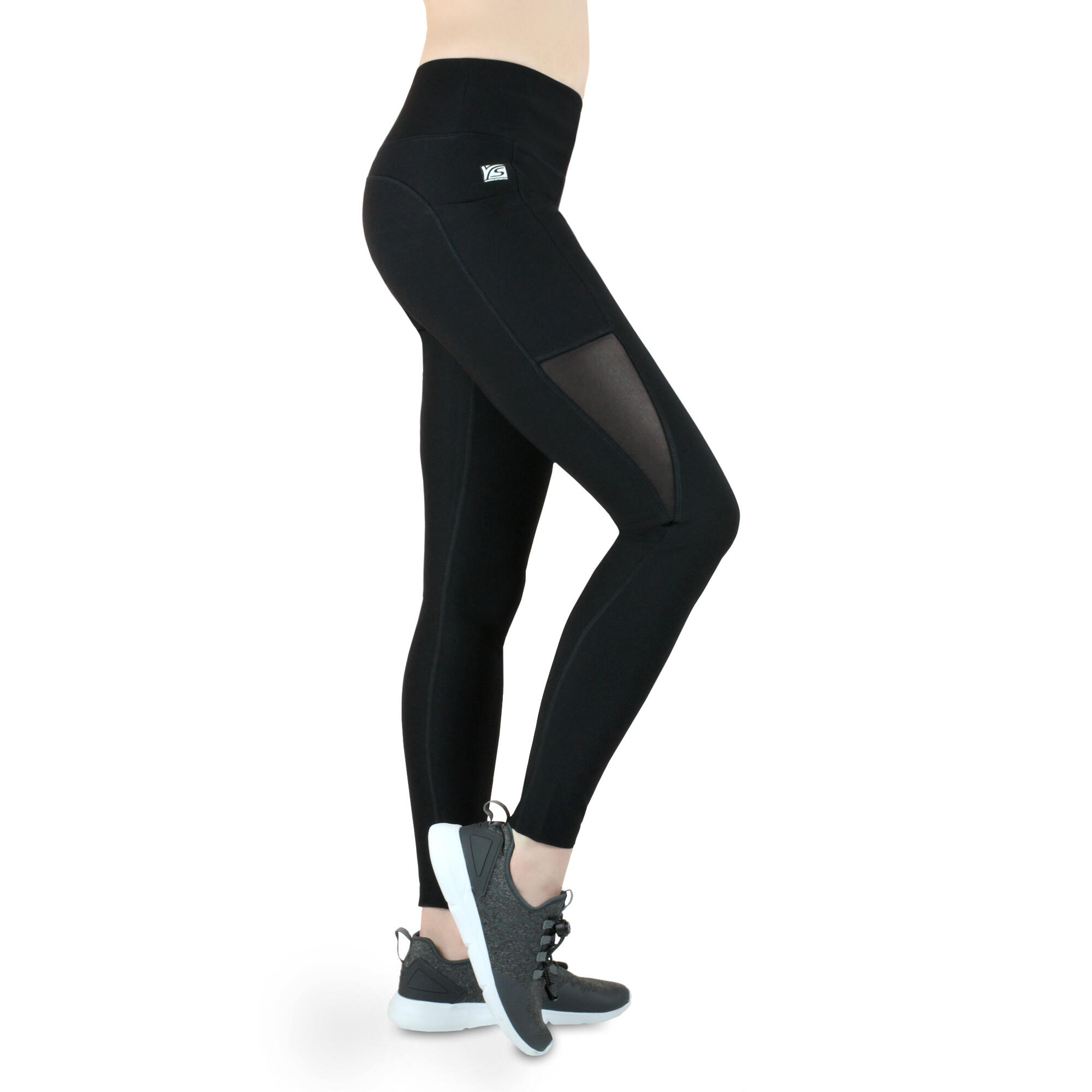 Damen lange Laufhose-Hoher Bund, Atmungsaktiv, mit Handytasche-mesh black 7/7