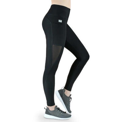 Damen lange Laufhose-Hoher Bund. Atmungsaktiv. mit Handytasche-mesh black