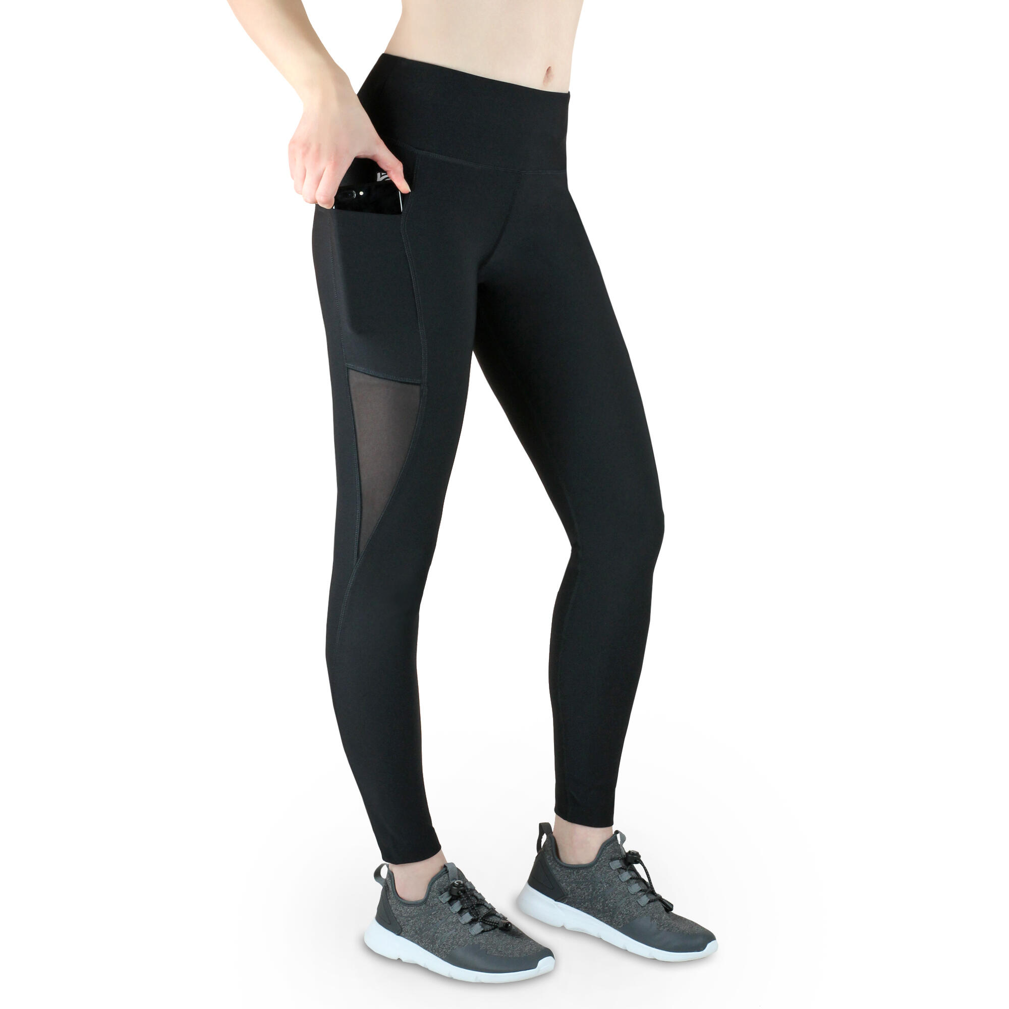 Damen lange Laufhose-Hoher Bund, Atmungsaktiv, mit Handytasche-mesh black 2/7