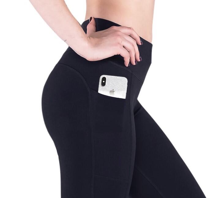 Damen lange Laufhose-Hoher Bund, Atmungsaktiv, mit Handytasche-black-recycling 7/7