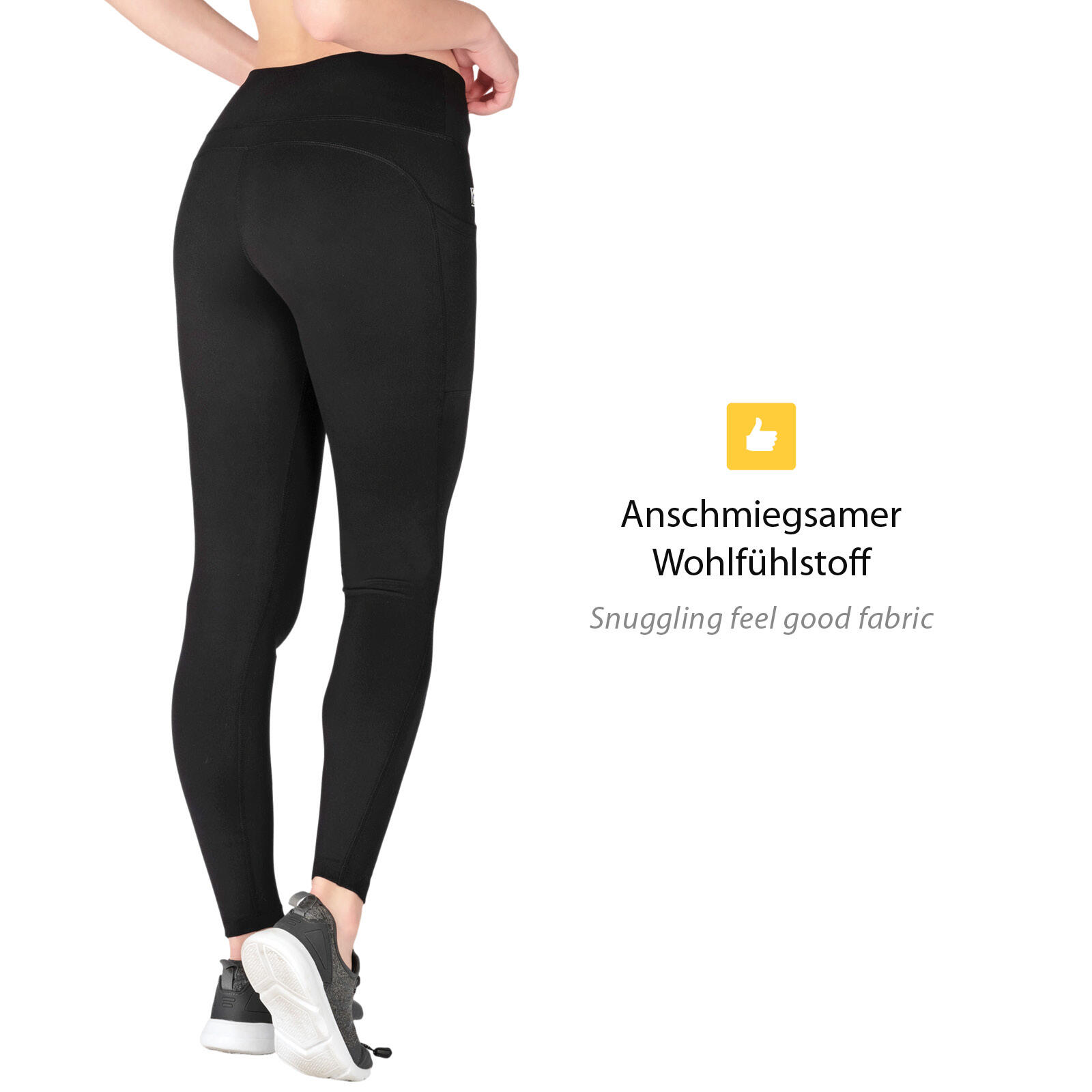 Damen lange Laufhose-Hoher Bund, Atmungsaktiv, mit Handytasche-black-recycling 2/7