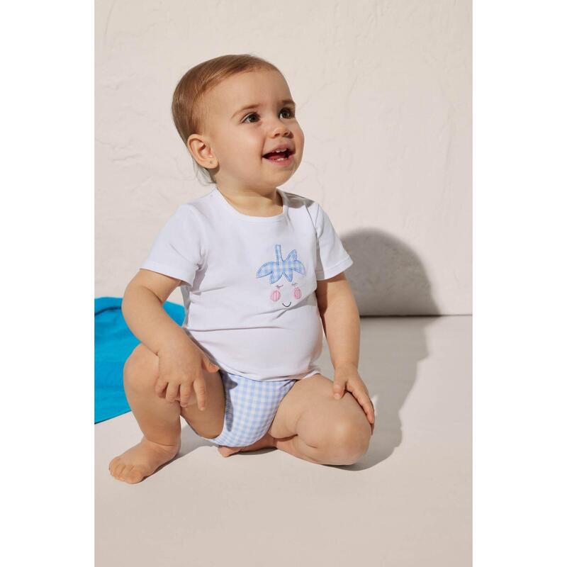 Set bañador culetín bebé vichy y camiseta blanca con detalle