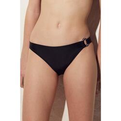 Braga bikini juvenil lisa negra con detalle de broche