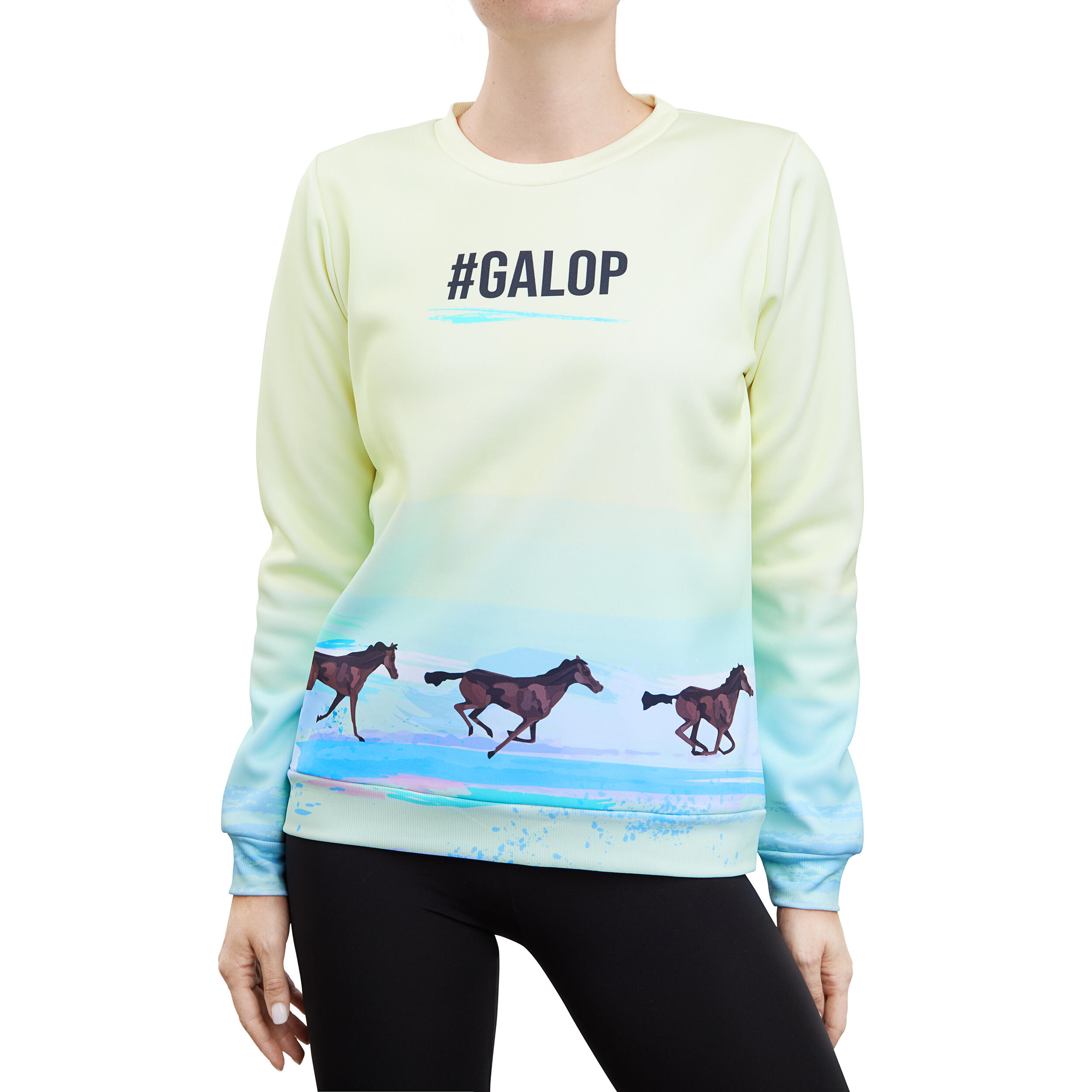 Galop Wear - Sweat Équitation Femme Galop Wear Chevaux Au Galop - Sweat-shirt - Bleu|jaune|vert - 40 M - Decathlon
