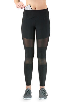 Damen lange Laufhose-Hoher Bund. Atmungsaktiv. mit Handytasche-mesh black