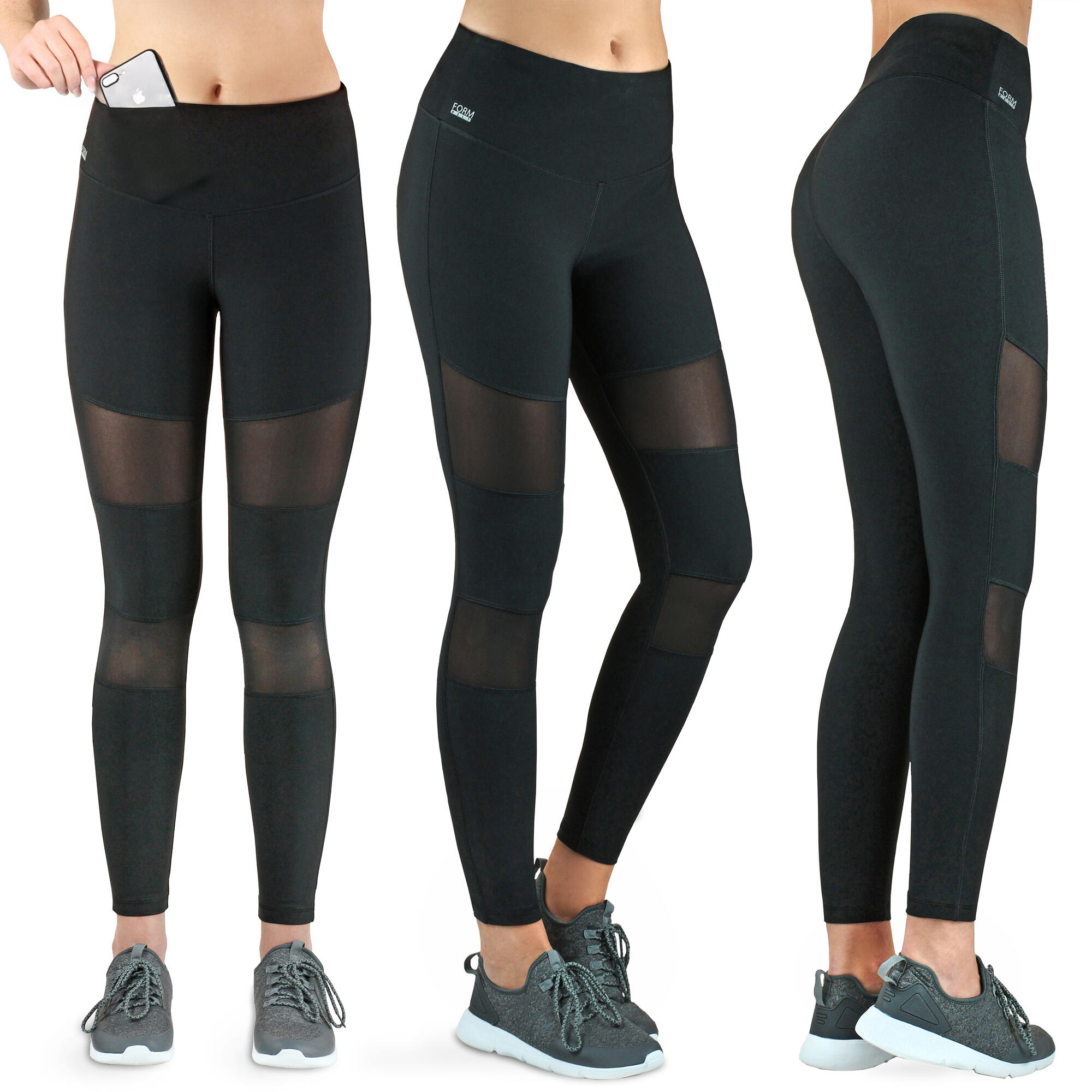 Damen lange Laufhose-Hoher Bund, Atmungsaktiv, mit Handytasche-mesh black 2/7