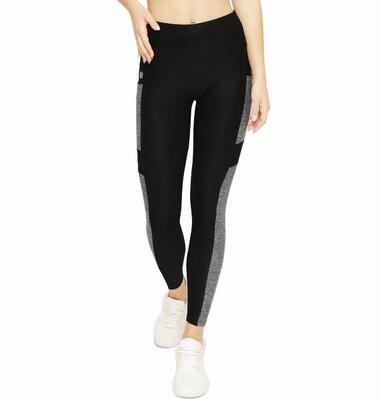 Damen lange Laufhose-Hoher Bund. Atmungsaktiv. mit Handytasche-grau