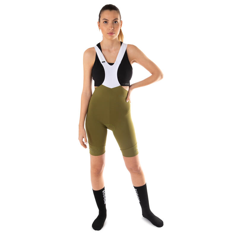 Cuissard à bretelles de cyclisme pour femme ECOON Megève Kaki
