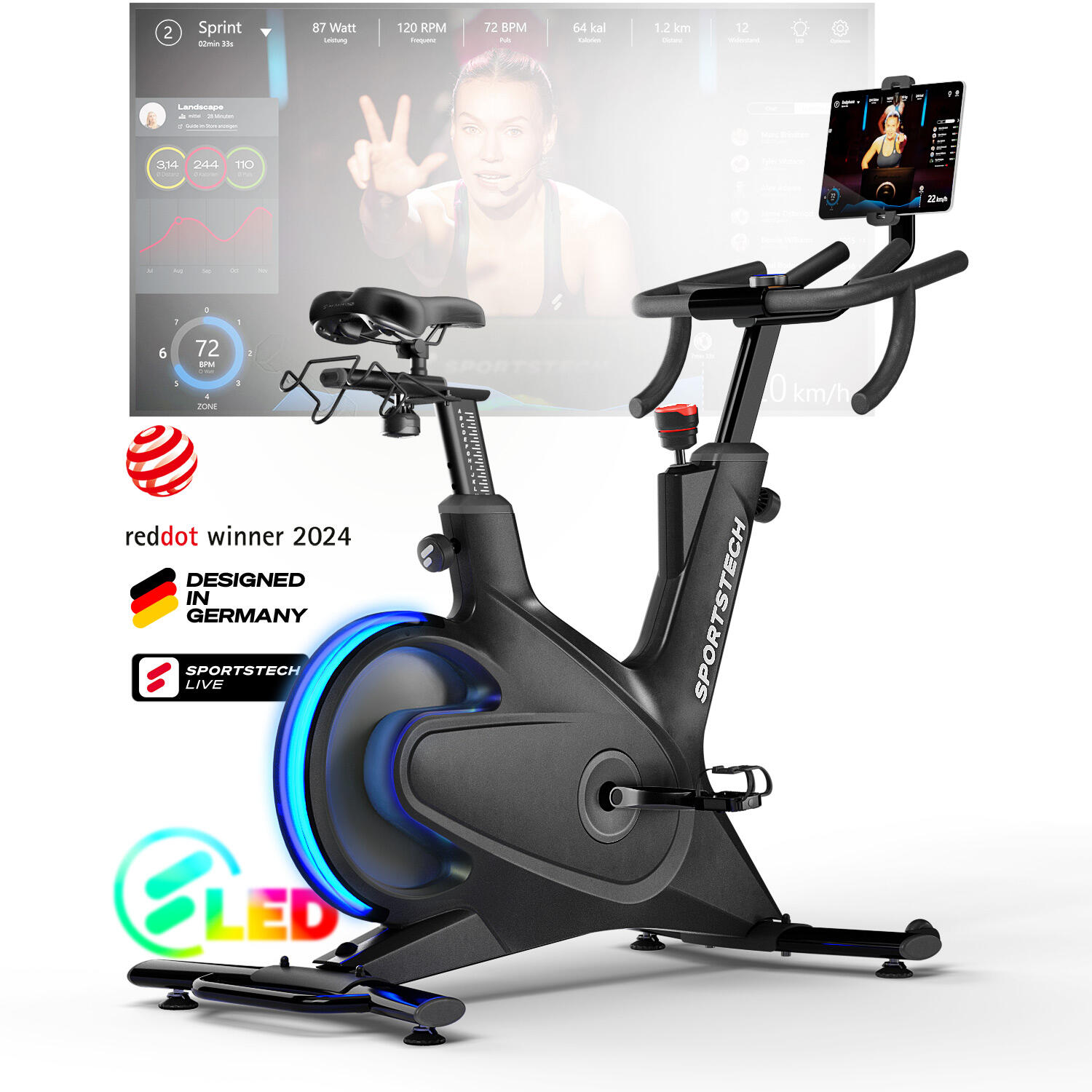 Sportstech sBike Lite | Función LED y soporte App | Innovadora Speedbike 2/7