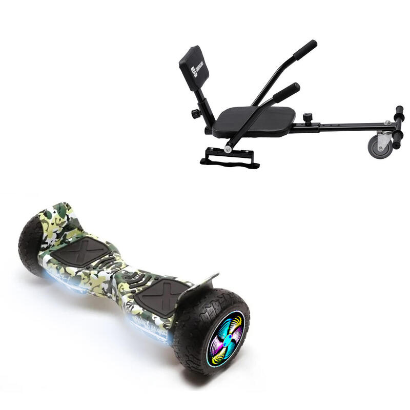 Pachet Hoverboard 8.5" cu Scaun Burete Negru, Hummer Camouflage PRO, 4Ah