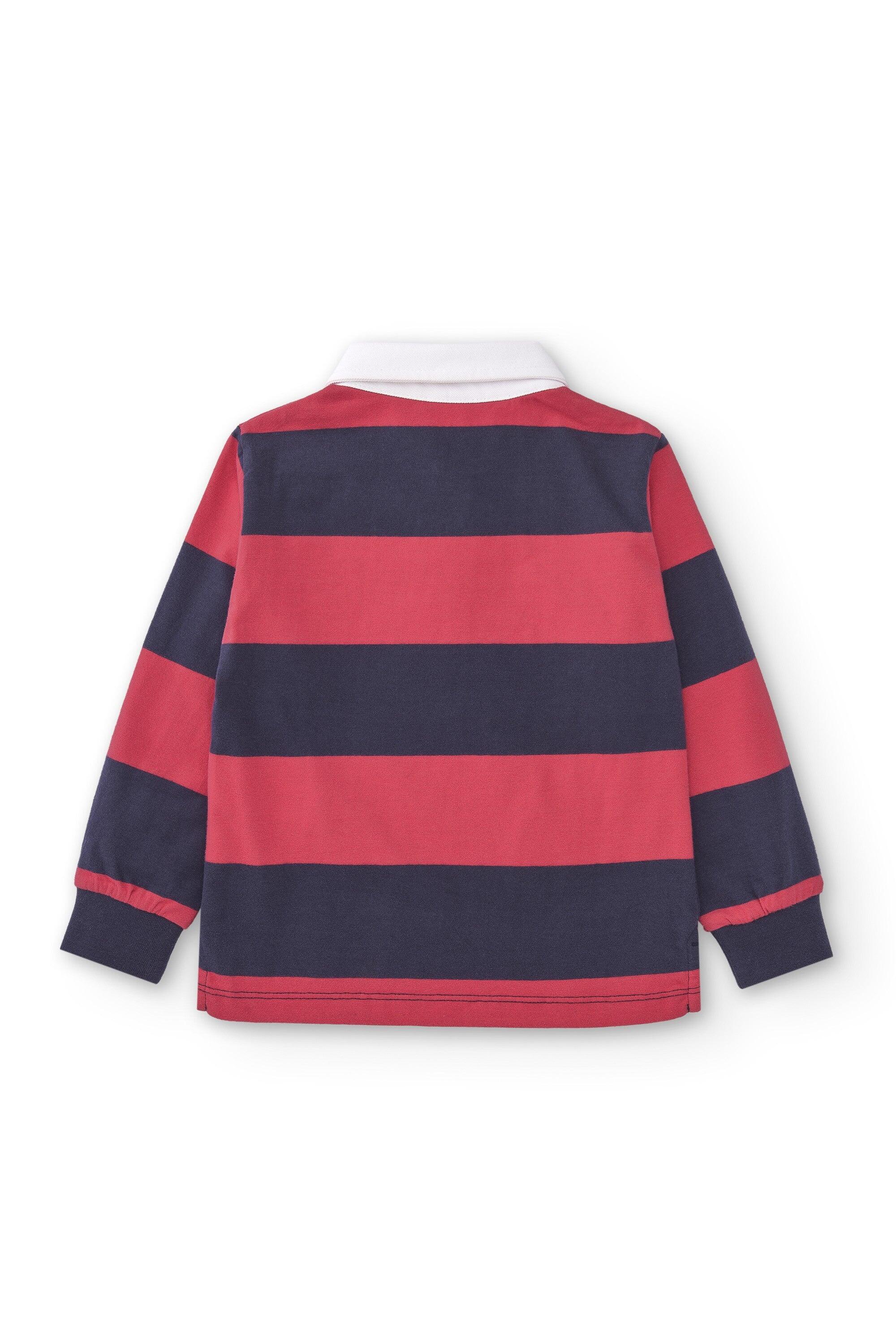 Camisa polo vermelha de manga comprida para menino da 3/5