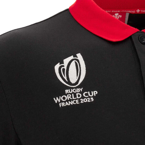 Macron WRU RWC 2023 Polo S/S Adults Black 3/4
