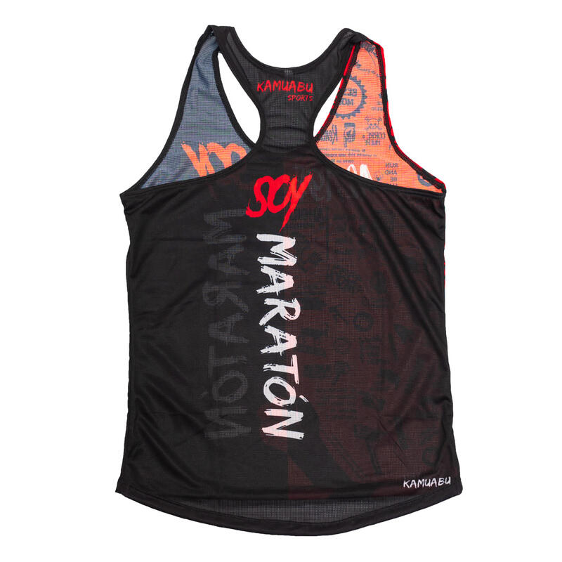 MAILLOT RUNNING #SOYMARATON FEMME - Débardeur KAMUABU rouge/noir