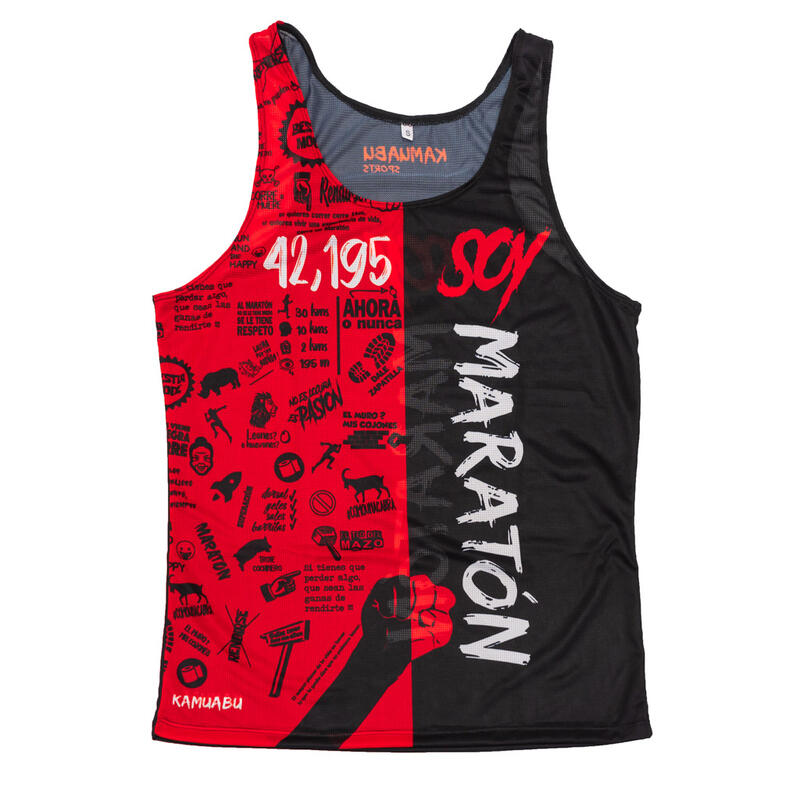 T-Shirt Running #Soymaraton Da Uomo - Canotta Kamuabu Rossa/Nera