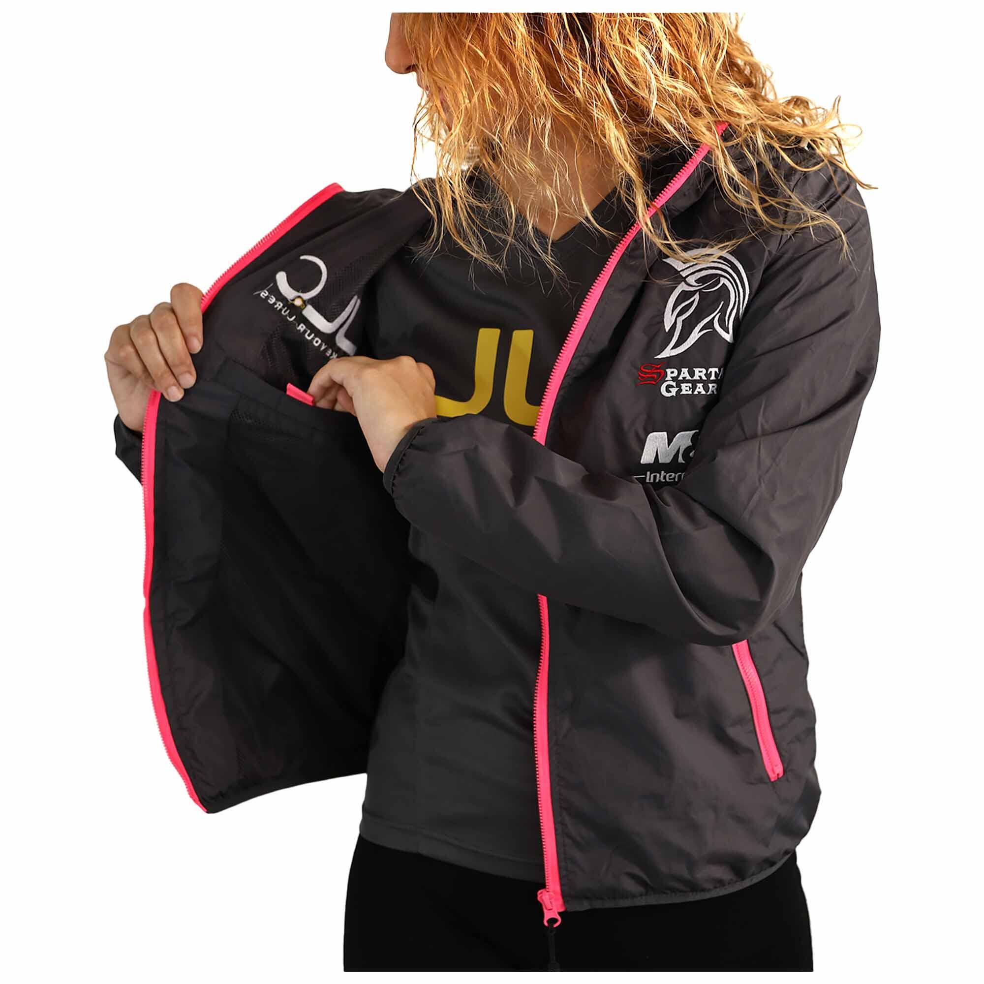 Cortavientos Chaqueta Pesca Nylon Mujer JLC Gris Rosa Ligera con Capucha Talla L 4/7
