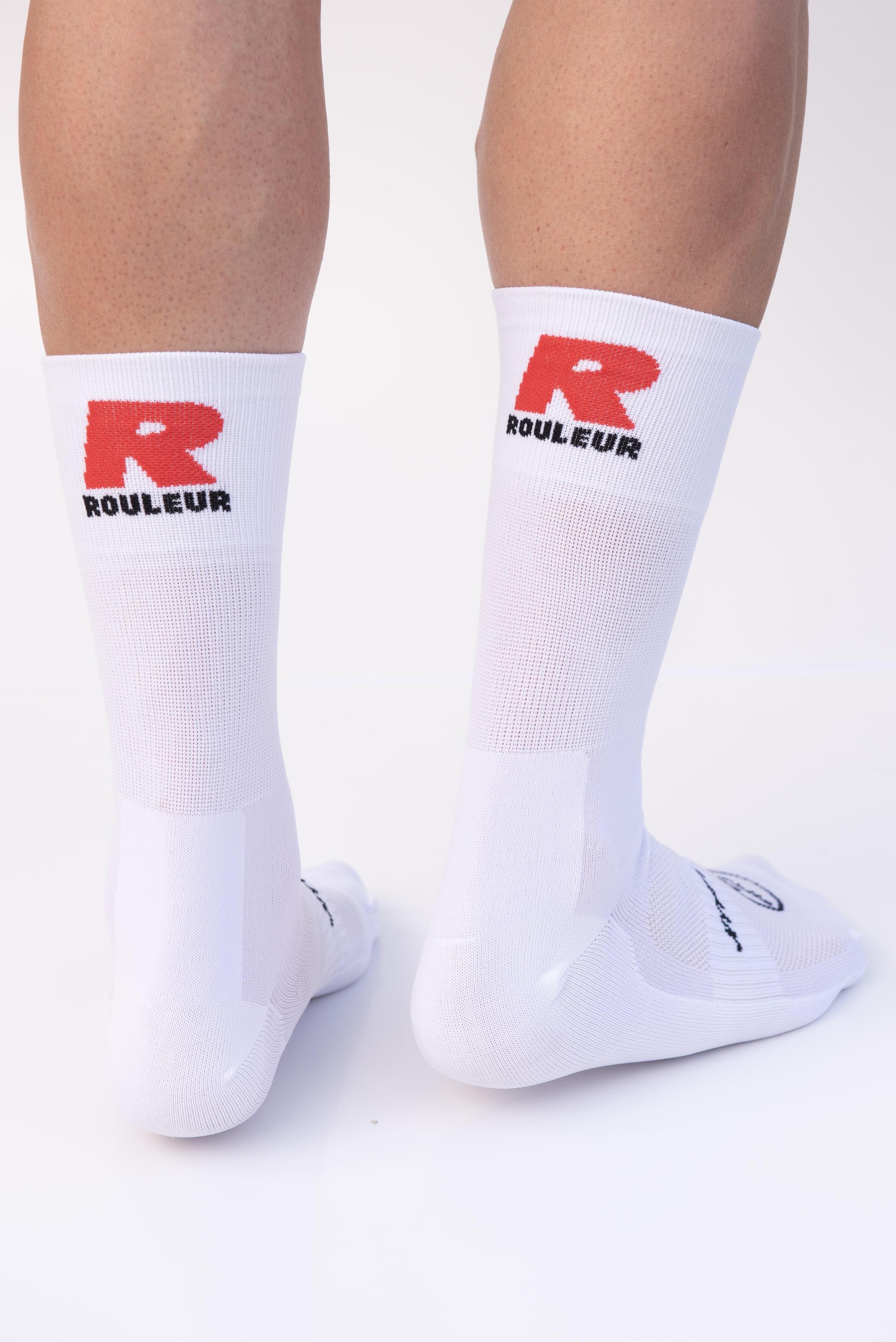 Chaussette de cyclisme 'Rouleur' blanche 1/4