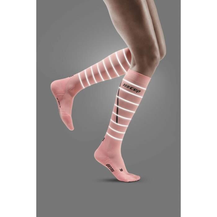 Meias de running com compressão médica, rosa com refletores para mulher 4/5