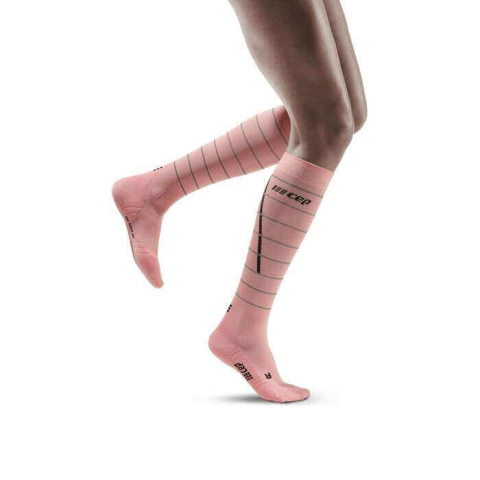 Meias de running com compressão médica, rosa com refletores para mulher 2/5