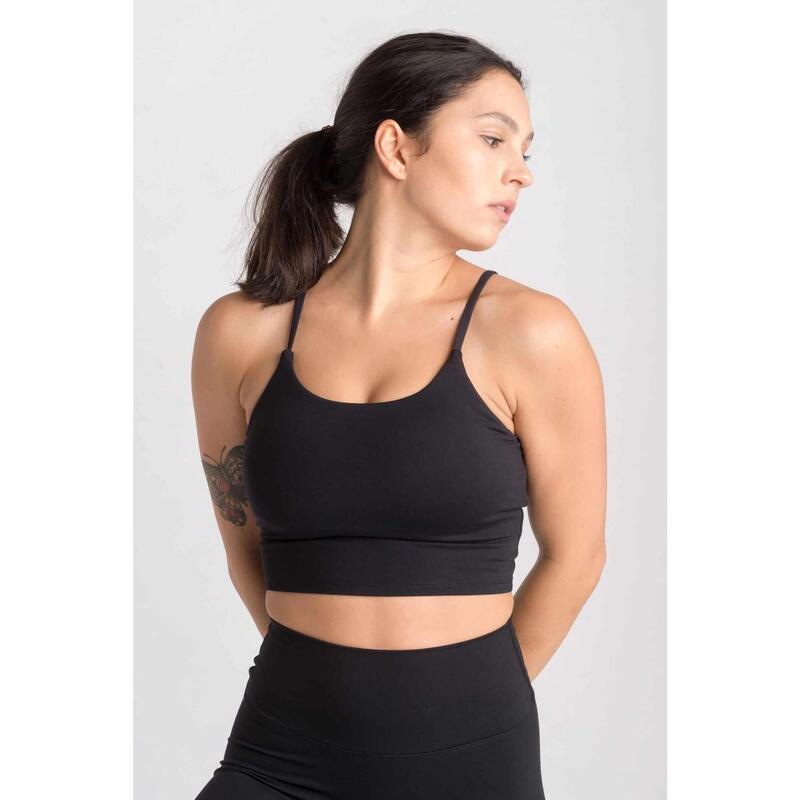 Varsity Crop-Top Sujetador Deportivo Fitness - Mujer - Negro