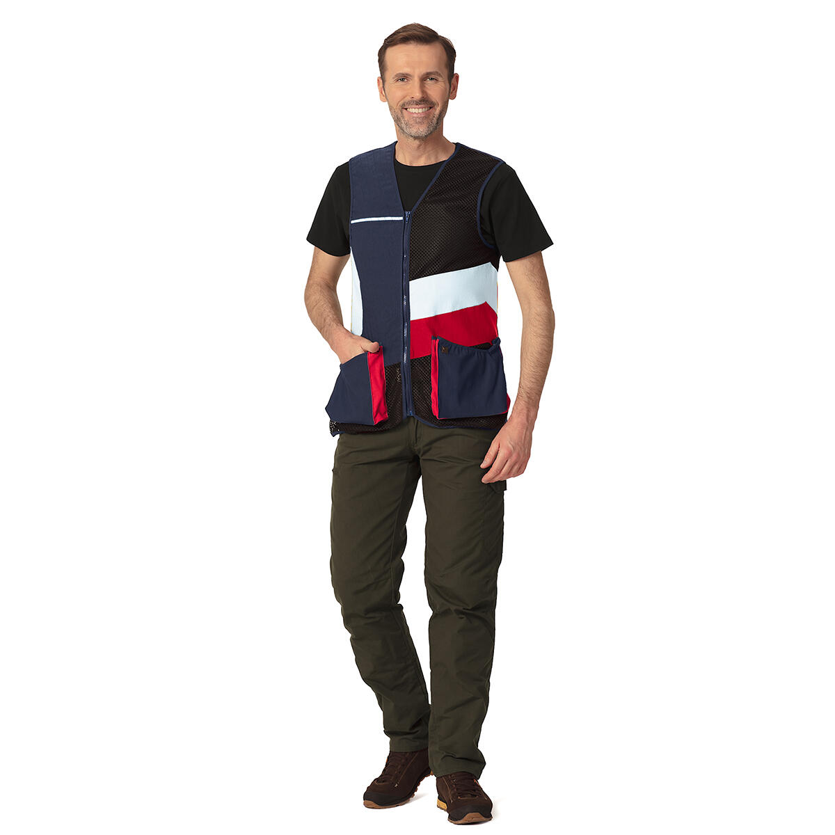 Gilet de tir pour homme Tagart Falcon marine en tissu élastique 3/4