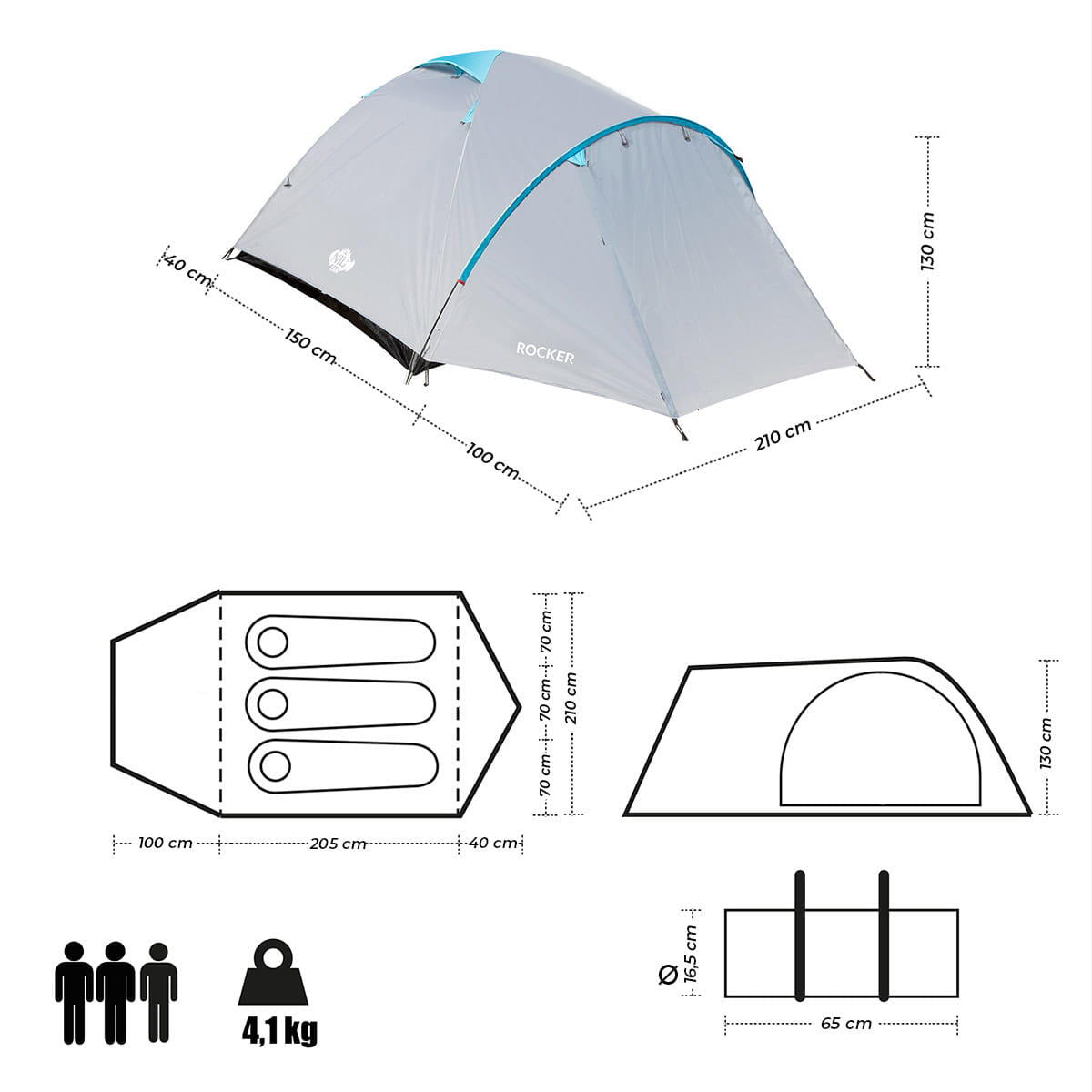 Trekking campingtent ROCKER NC6013 NILS CAMP 3-persoons 3/7