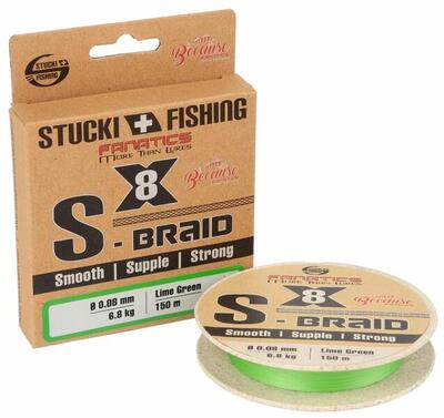 Gevlochten vislijn - stucki s-braid x8 lime green 150m - 0.20mm