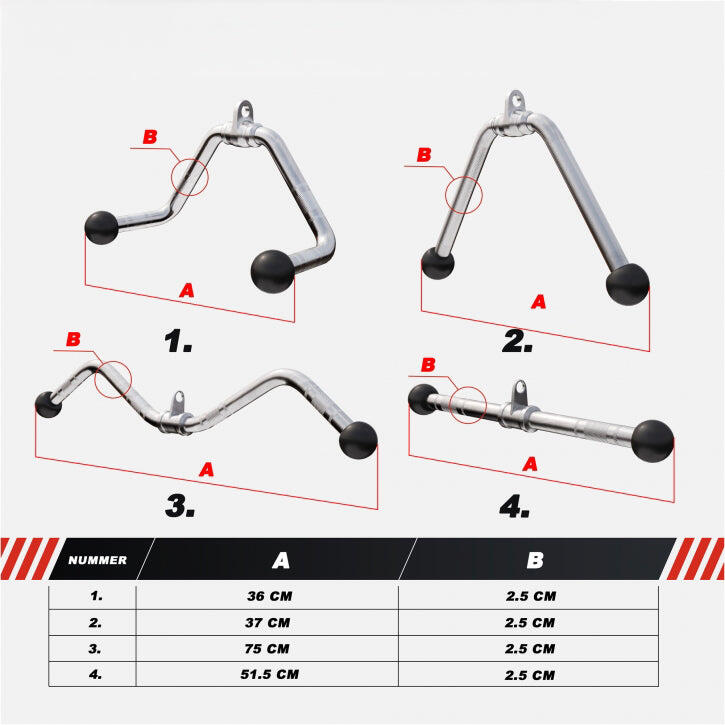 LOT DE 4 BARRES : TIRAGE, TRACTION, BICEPS, RECTANGULAIRE | ACCESSOIRE MUSCULATI