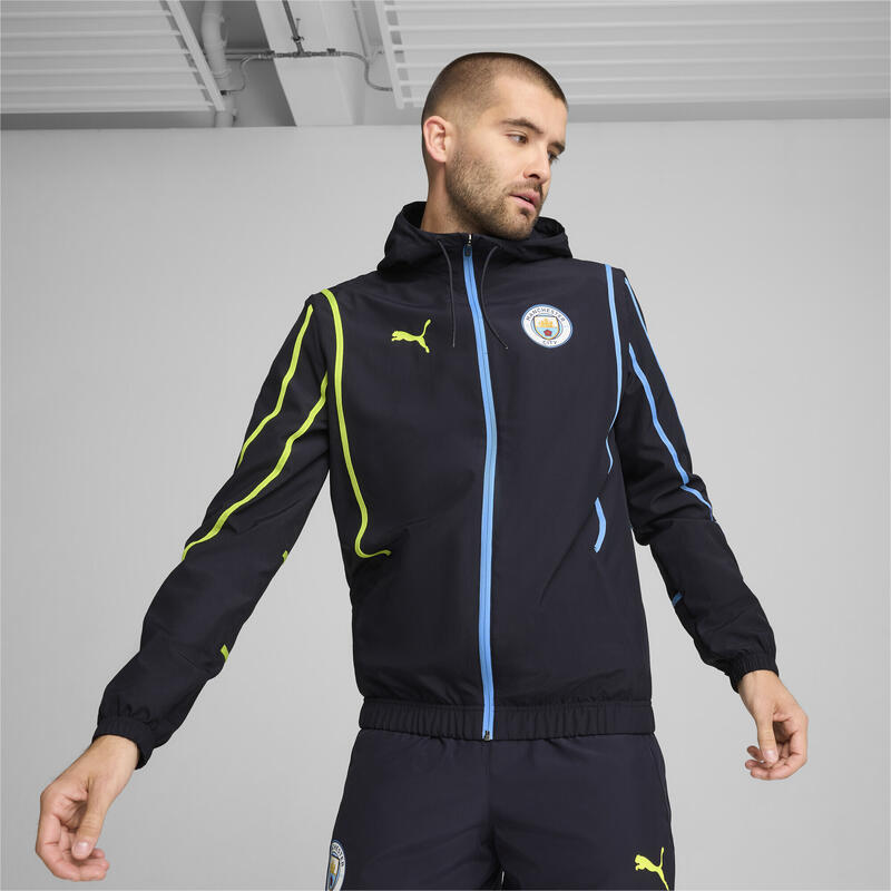 Veste d’avant match tissée Manchester City Homme PUMA New Navy Yellow Glow Blue