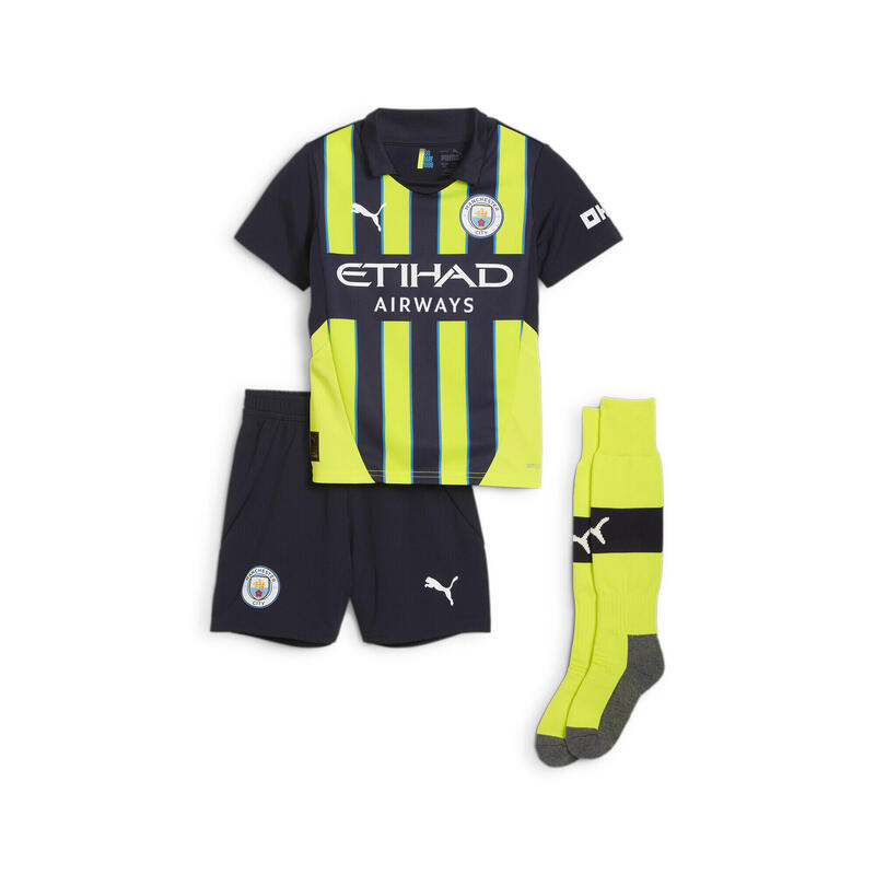 Mini kit Away Manchester City 24/25 per bambini PUMA New Navy Yellow Glow Blue