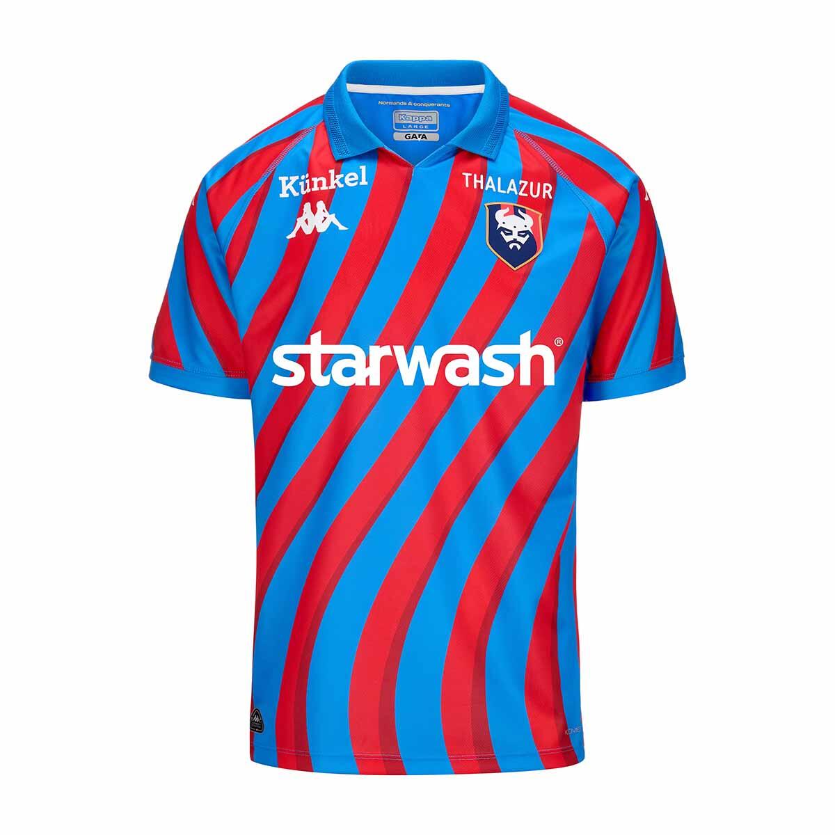 Kappa - Maillot De Football Enfant Kombat Home Sm Caen - Maillot Manches Courtes - Bleu|rouge -  8 À 10 Ans - Decathlon