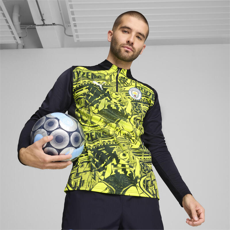 Manchester City top met kwartrits voor heren PUMA Yellow Glow Magic Blue