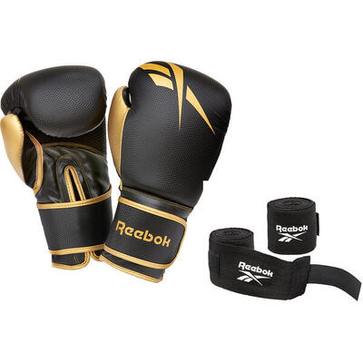 Reebok bokshandschoenen en wrap set zwart