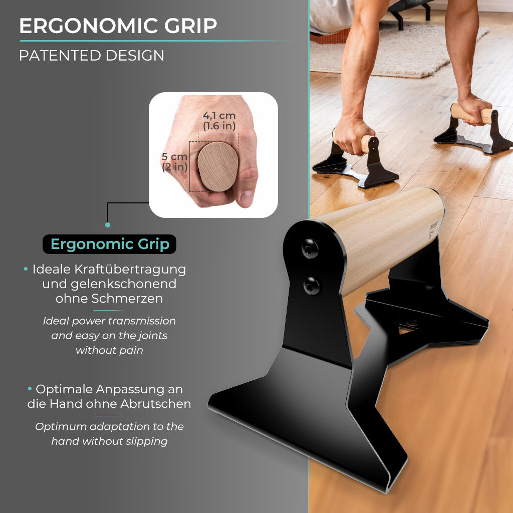 Liegestützgriffe mit ergonomischem Holz Griff und hochbelastbarem Stahl 3/8