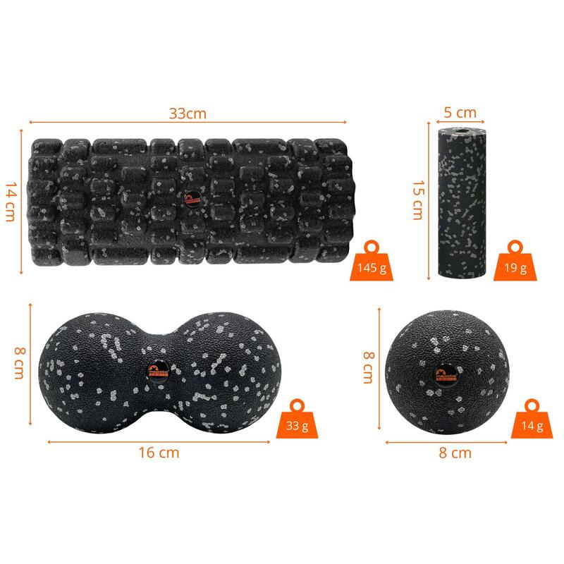 Zestaw do masażu Majestic Sport TENSO EPP DURO 4w1 Roller, Wałek, Piłka, Duoball