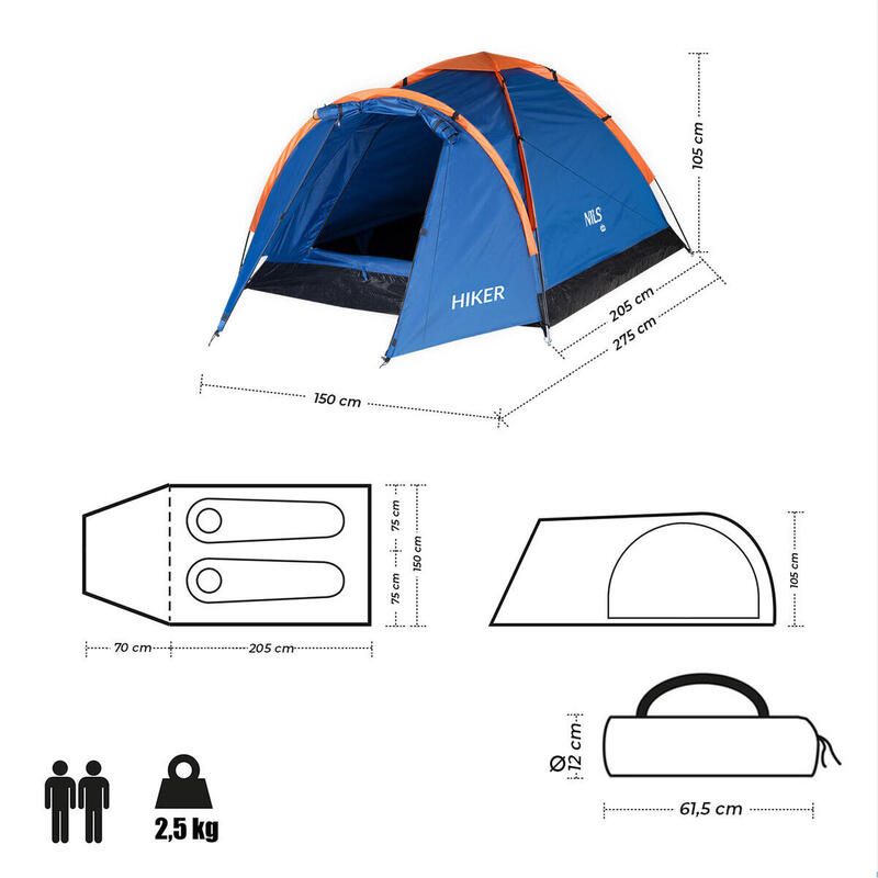 Cort camping 2 persoane Hiker impermeabil 3000mm Nils Camp NC6010