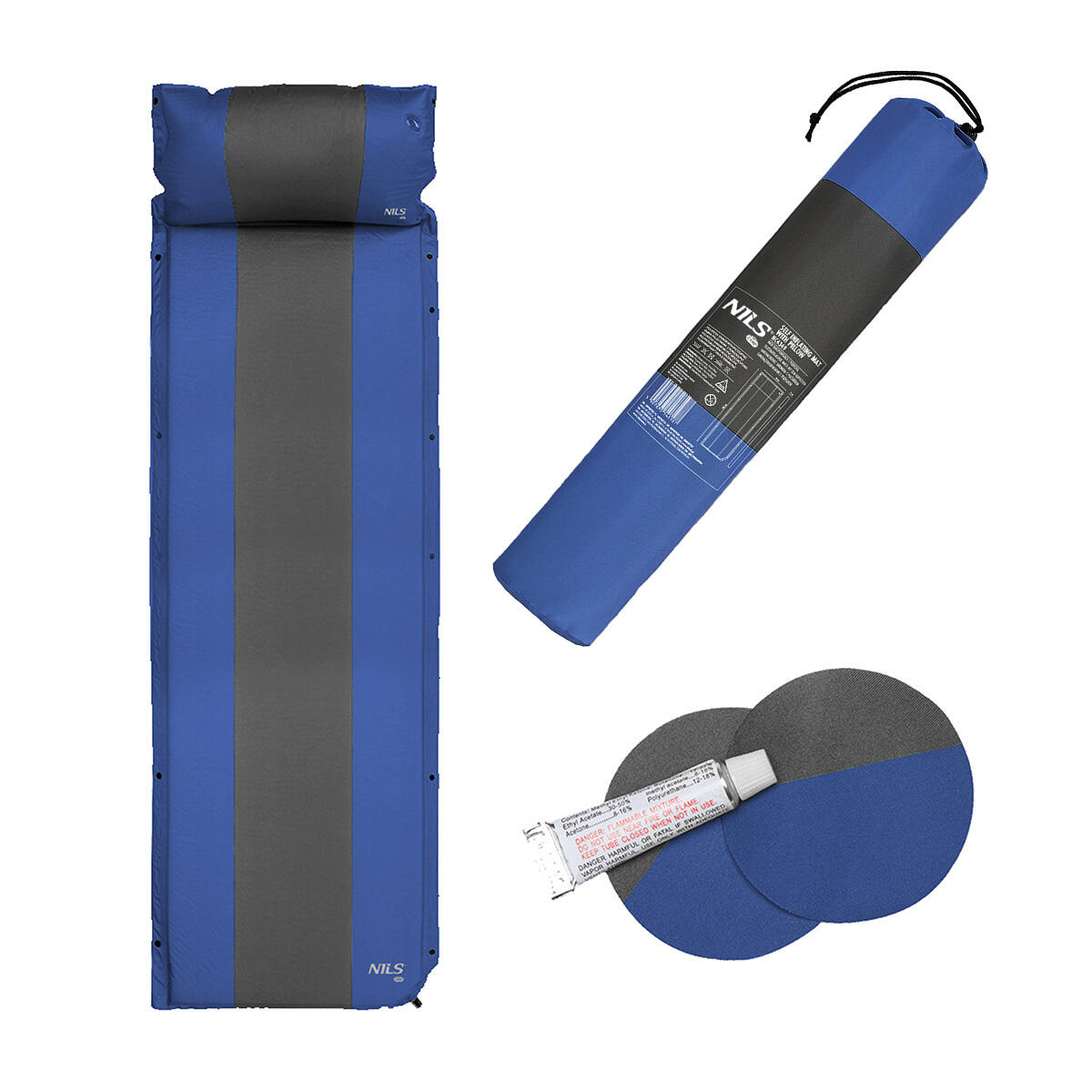 Nils Camp - Matelas Auto-gonflant Avec Oreiller Nils Camp Nc4349 - Matelas Autogonflant - Bleu|gris - Taille Unique - Decathlon