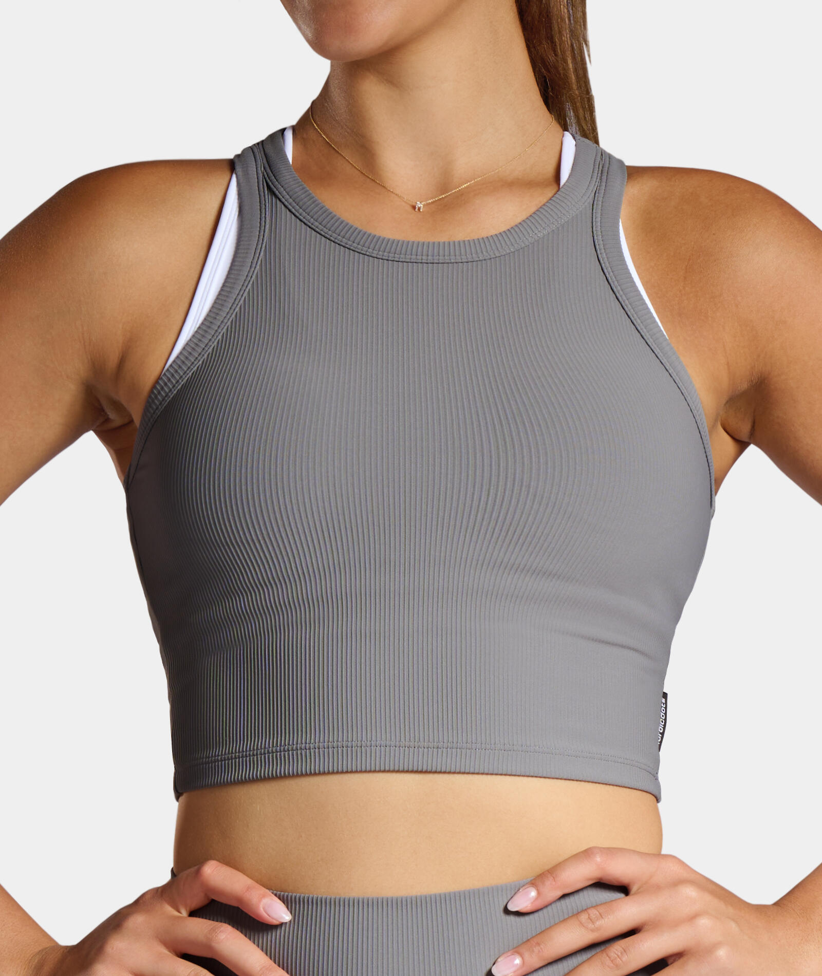 Camiseta crop top Tennis/Padel Mujer Gris acero 2/3