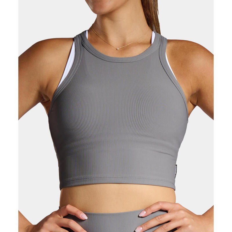 Maiou cu nervuri Crop Top Gri oțel Damă