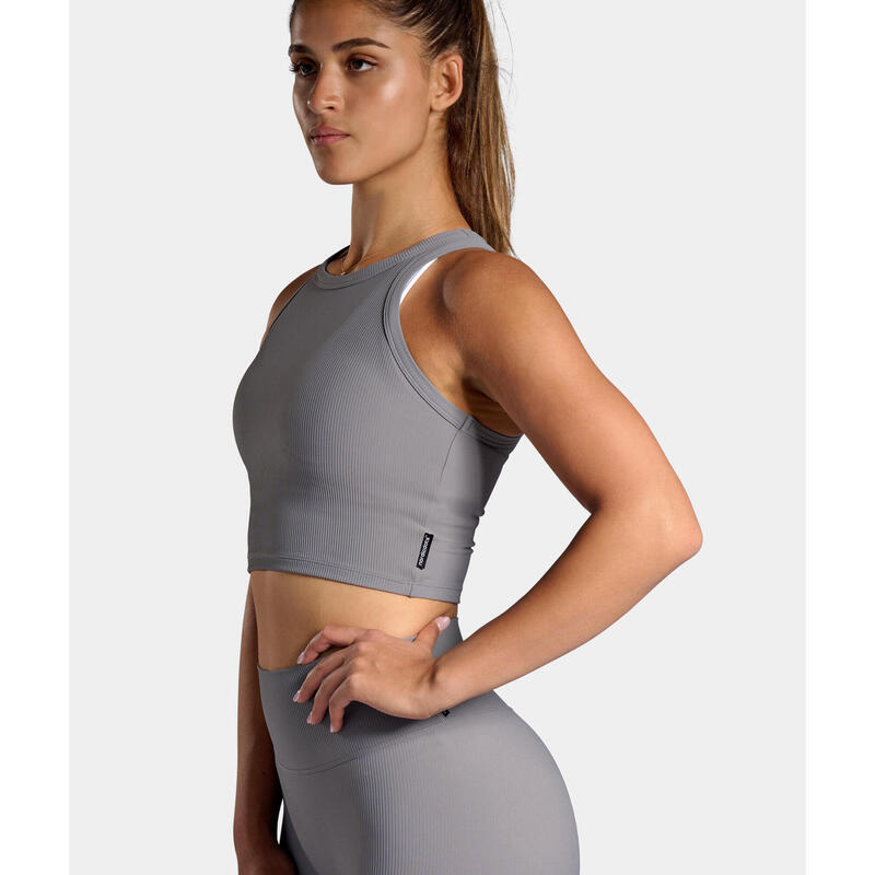 Maiou cu nervuri Crop Top Gri oțel Damă