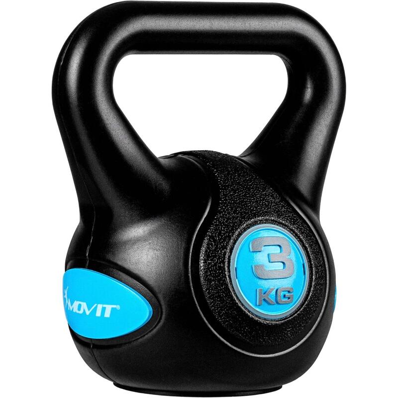 Gantera Kettlebell, MOVIT®, 3kg, fonta, negru/abastru