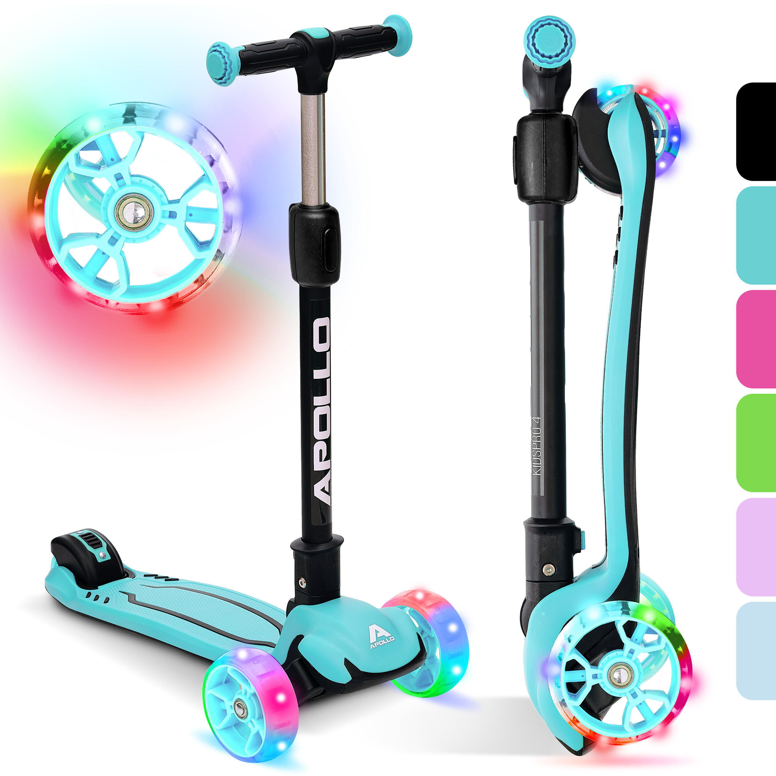 Apollo - Trottinette 3 Roues Enfant Pliable Kidspro 4 Réglable En Hauteur - Menthe - Trottinette - Vert - Taille Unique - Decathlon