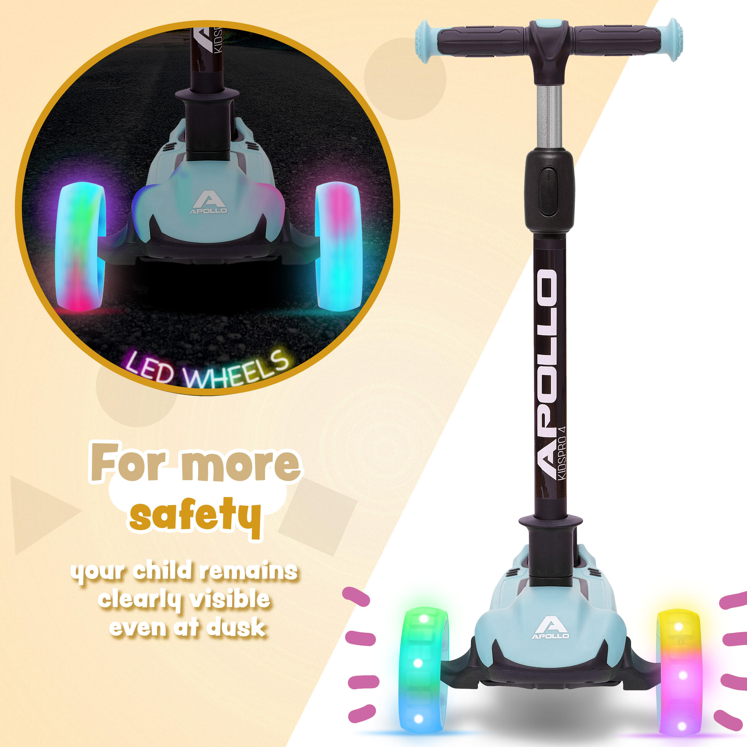 Monopattino per bambini KIDSPRO 4 pieghevole LED 3 ruote 4/7
